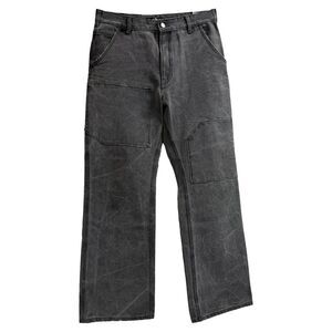 Acne Studios Palma Patch Straight-Leg Jeans in Grey Cotton